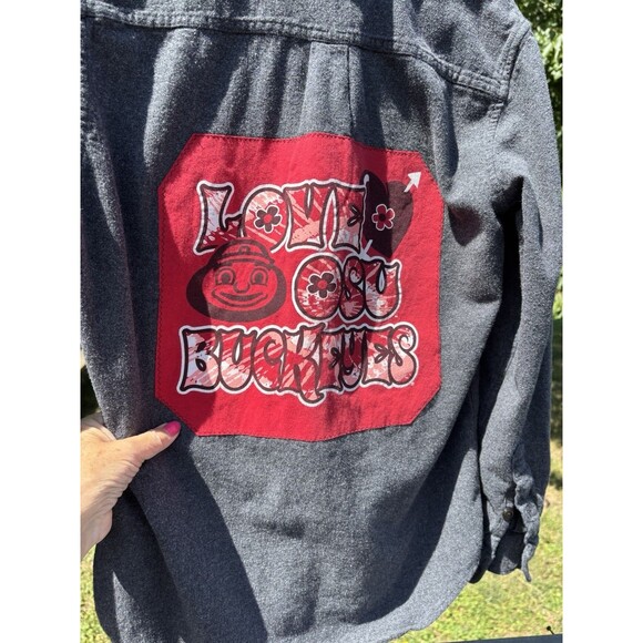 Love OSU BUCKEYES  Upcycled Flannel Shirt Small Ohio State University Football - Picture 3 of 10